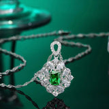 Square Emerald Sterling Silver Diamond Necklace Pendant