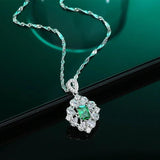 Square Emerald Sterling Silver Diamond Necklace Pendant