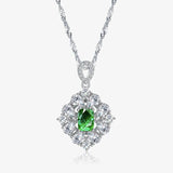 Square Emerald Sterling Silver Diamond Necklace Pendant