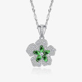S925 Silver Emerald Crystal Petal Leaf Pendant Necklace
