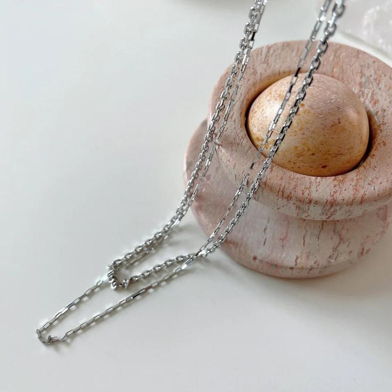 925 Silver Double Layer Woven Chain Necklace Punk Choker Collar