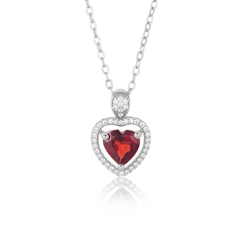 Garnet Heart Stone Pendant Necklace Sterling Silver 925 Jewelry