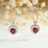 Garnet Heart Stone Pendant Necklace Sterling Silver 925 Jewelry