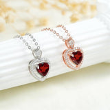 Garnet Heart Stone Pendant Necklace Sterling Silver 925 Jewelry