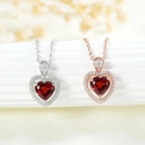 Garnet Heart Stone Pendant Necklace Sterling Silver 925 Jewelry