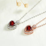Garnet Heart Stone Pendant Necklace Sterling Silver 925 Jewelry