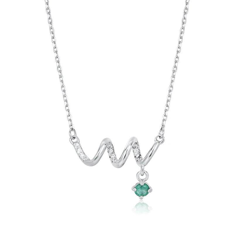 925 Silver Necklace Natural Emerald cz Curved Pendants Wedding Dating Jewel