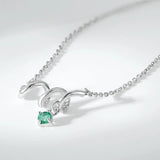 925 Silver Necklace Natural Emerald cz Curved Pendants Wedding Dating Jewel