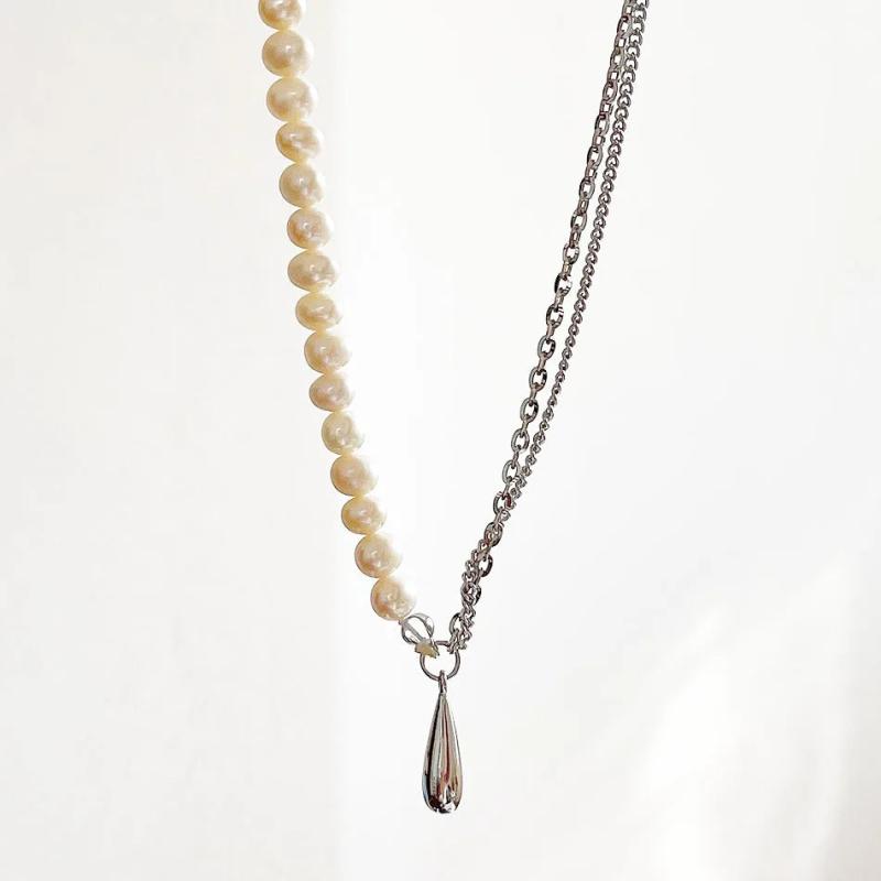 925 Silver Water Drop Freshwater Pearl Choker Necklace