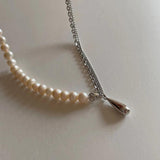 925 Silver Water Drop Freshwater Pearl Choker Necklace
