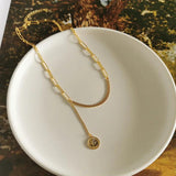 925 Silver Stitching Coin Necklace Tassel Chain Jewelry