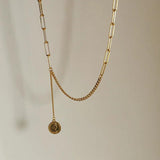 925 Silver Stitching Coin Necklace Tassel Chain Jewelry