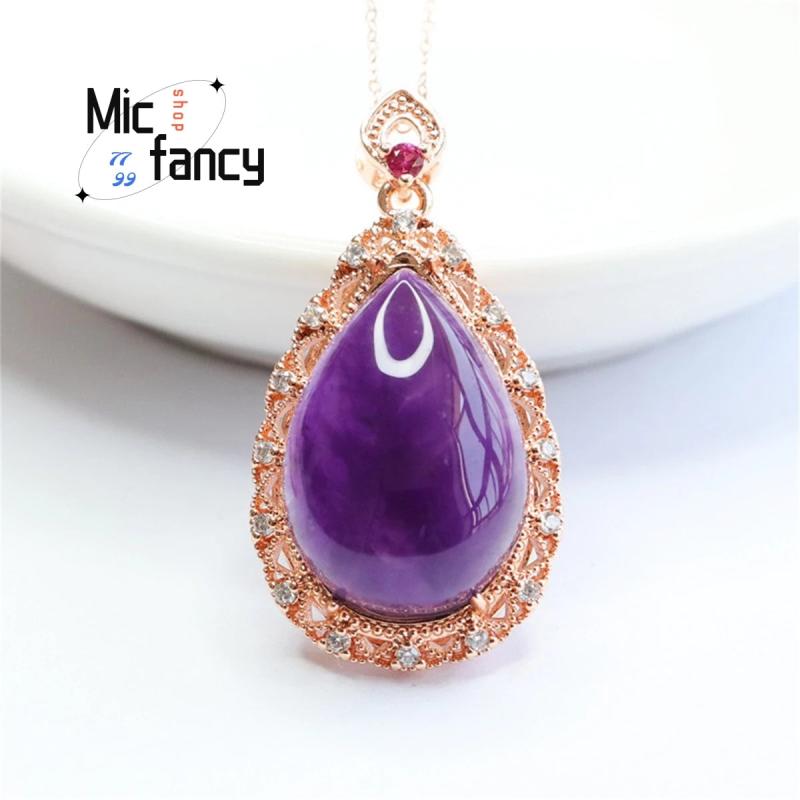 Amethyst Water Drop Pendant Necklace with Zircon Inlay