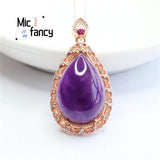 Amethyst Water Drop Pendant Necklace with Zircon Inlay