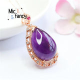 Amethyst Water Drop Pendant Necklace with Zircon Inlay