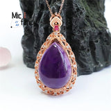Amethyst Water Drop Pendant Necklace with Zircon Inlay