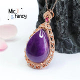 Amethyst Water Drop Pendant Necklace with Zircon Inlay