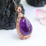 Amethyst Water Drop Pendant Necklace with Zircon Inlay