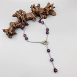 10mm Purple Amethyst Necklace Box Chain Magnetic Clasp Silver Tone