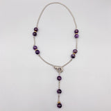 10mm Purple Amethyst Necklace Box Chain Magnetic Clasp Silver Tone