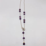 10mm Purple Amethyst Necklace Box Chain Magnetic Clasp Silver Tone