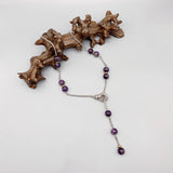 10mm Purple Amethyst Necklace Box Chain Magnetic Clasp Silver Tone