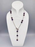10mm Purple Amethyst Necklace Box Chain Magnetic Clasp Silver Tone