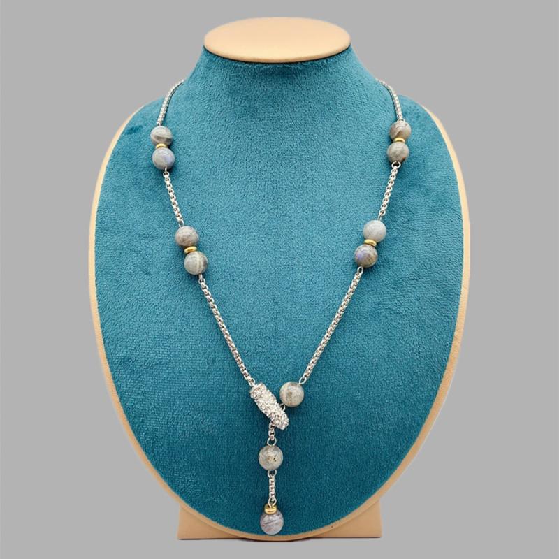 10mm Gray Labradorite Necklace with Magnetic Clasp