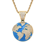 Hip Hop Earth Pendant Silver Charm Chain Jewelry Rhinestone Necklace