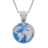 Hip Hop Earth Pendant Silver Charm Chain Jewelry Rhinestone Necklace