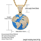Hip Hop Earth Pendant Silver Charm Chain Jewelry Rhinestone Necklace