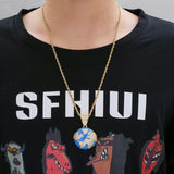 Hip Hop Earth Pendant Silver Charm Chain Jewelry Rhinestone Necklace