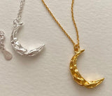 925 Silver Vintage Pleated Ripple Moon Necklace Pendant