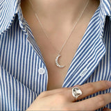 925 Silver Vintage Pleated Ripple Moon Necklace Pendant