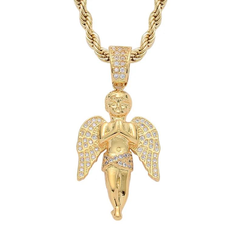 Hip Hop Rhinestone Angel Pendant Necklace
