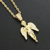 Hip Hop Rhinestone Angel Pendant Necklace