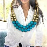 Turquoise Necklace with Hammered Beads 18 Inch
