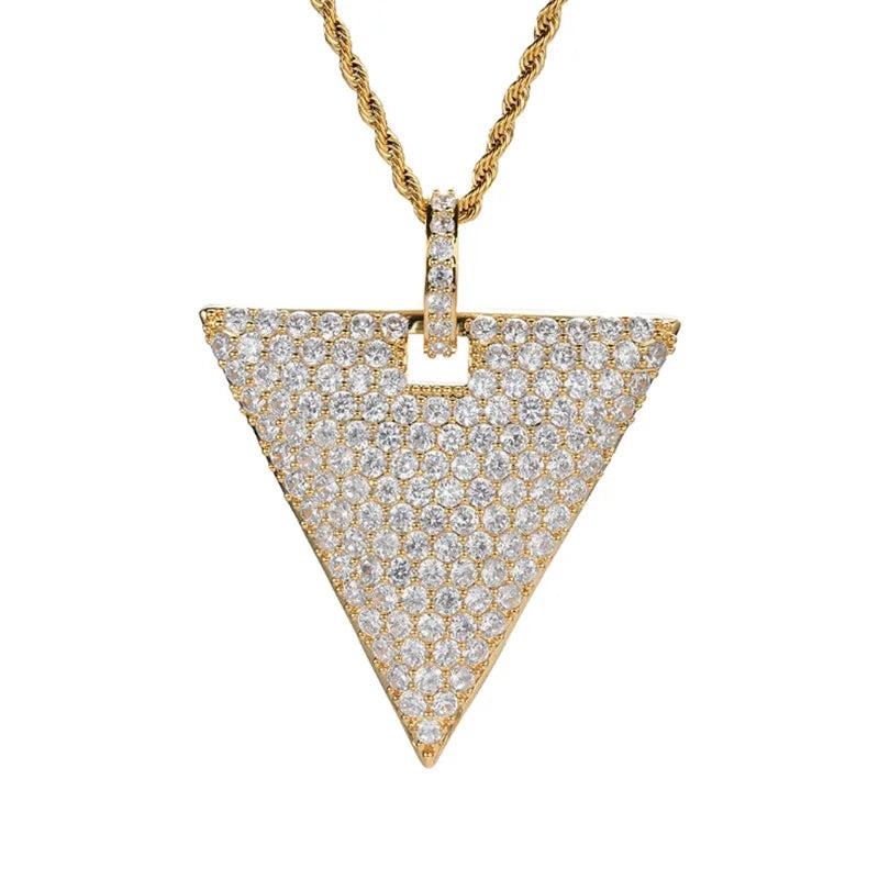 Triangle Pendant Rhinestone Necklace Hip Hop Charm Chain Men Jewelry