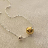 925 Silver Double Ball Necklace Minimalist Style Family Jewelry