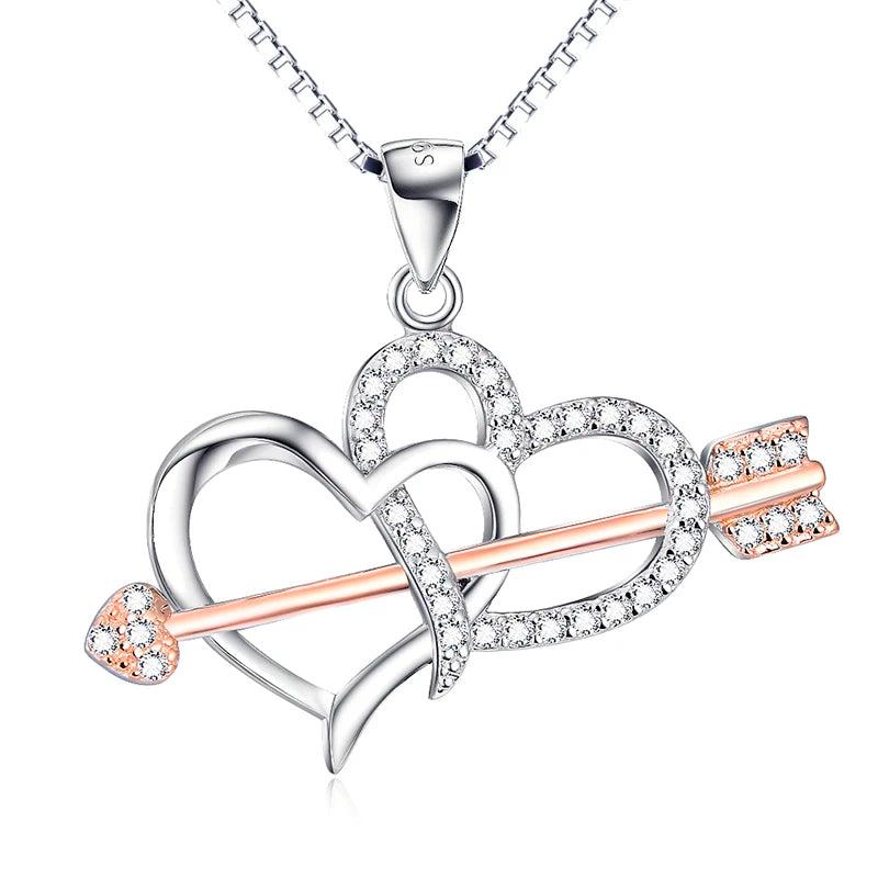 925 Silver Necklace Cupid Arrow Heart Pendant with 18in Chain