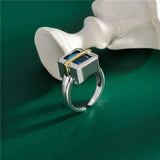 925 Silver Aquamarine Zircon Chain Necklace & Index Finger Ring Set