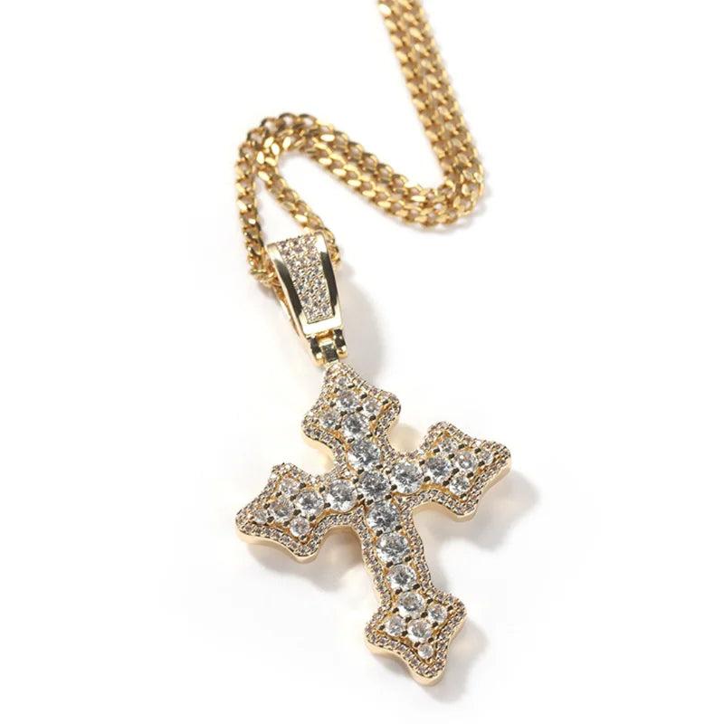 Hip Hop Cross Pendant CZ Chain Necklace for Men