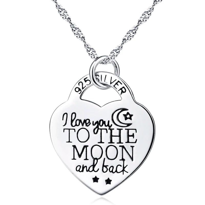 925 Silver Choker Necklace Heart Pendant Moon and Back