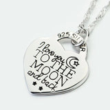 925 Silver Choker Necklace Heart Pendant Moon and Back