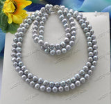 Gray Round Freshwater Pearl Necklace Bracelet Set