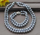 Gray Round Freshwater Pearl Necklace Bracelet Set