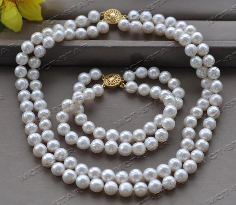 10mm Round Freshwater Pearl Necklace & Bracelet Set