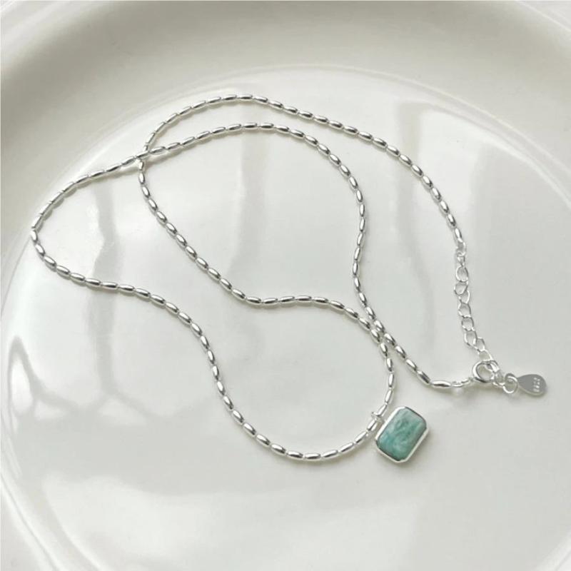 925 Sterling Silver Olive Bead Clavicle Necklace Pendant