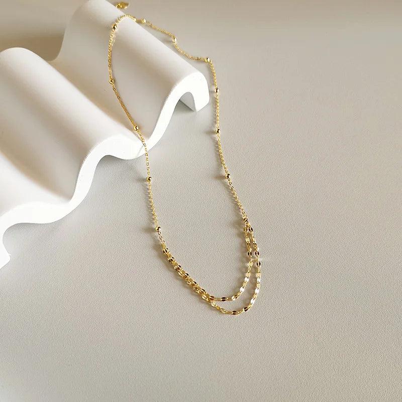 925 Silver Double Clavicular Chain Beads Necklaces