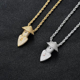 Rhinestone Necklace Ice Out Hat Pendant Silver Hip Hop Charm Jewelry